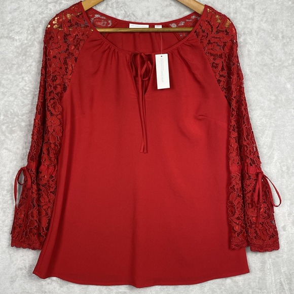 New York & Company Tops - Womens Red Fairy Top Womens Shirt Lace Romantic Holiday dressy NY&C Whimsygoth